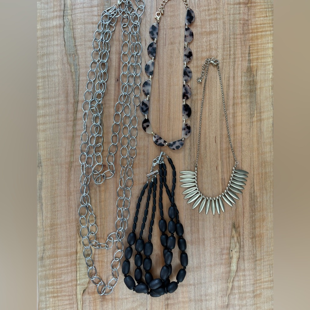 Lot of 3 chunky chain beaded metal statement necklaces